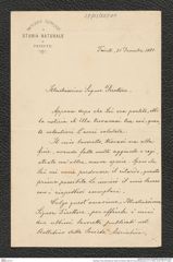 Nachlass Franz Steindachner, Brief von Antonio Valle an Franz Steindachner (31.12.1881), Inv.Nr. 557.01, Seite 1